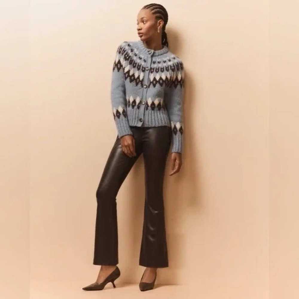 VERONICA BEARD Carson Vegan Leather Flared Pants Brown Size 27 High Waisted Chic